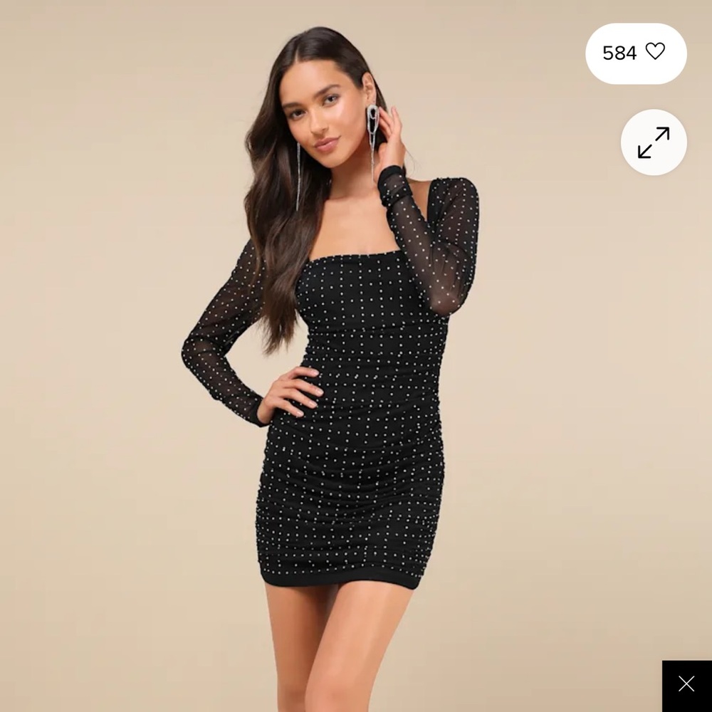 Lulu's Black Long Sleeve Dress with Embellishments